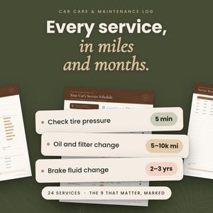 Car Maintenance Log Printable, Fillable PDF Vehicle Service Record, Car Care Checklist with Glovebox Emergency Cards image 1
