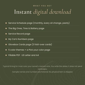 Car Maintenance Log Printable, Fillable PDF Vehicle Service Record, Car Care Checklist with Glovebox Emergency Cards image 9