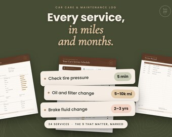 Car Maintenance Log Printable, Fillable PDF Vehicle Service Record, Car Care Checklist with Glovebox Emergency Cards