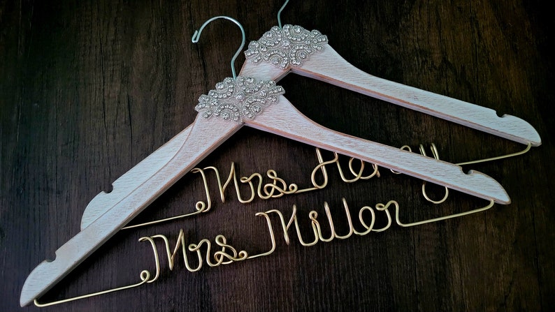 Vintage Rustic Wedding Dress Hangers, Personalized Bridal Hanger, Bling Bride Hanger, Bling Wedding Hanger, Bridal Gift, Bridal Shower image 3