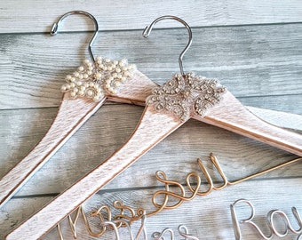 Vintage Rustic Wedding Dress Hangers, Personalized Bridal Hanger, Bling Bride Hanger, Bling Wedding Hanger, Bridal Gift, Bridal Shower