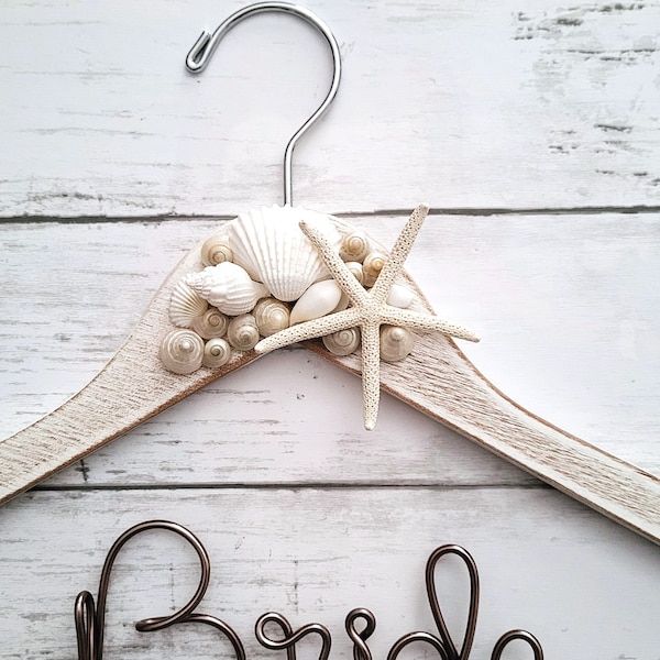 Beach Wedding, Bridal Hanger, Destination Wedding Hanger, Seashells and Starfish, High Quality, Beach Bride Gift, Beach Wedding Hanger