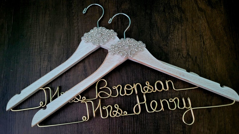 Vintage Rustic Wedding Dress Hangers, Personalized Bridal Hanger, Bling Bride Hanger, Bling Wedding Hanger, Bridal Gift, Bridal Shower image 6