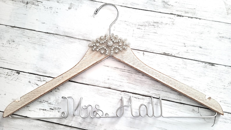 Vintage Rustic Wedding Dress Hangers, Personalized Bridal Hanger, Bling Bride Hanger, Bling Wedding Hanger, Bridal Gift, Bridal Shower image 2