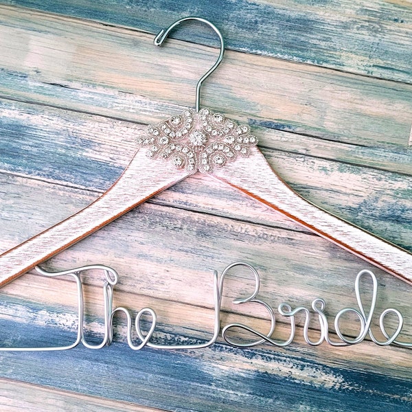 Vintage Rustic Wedding Dress Hangers, Personalized Bridal Hanger, Bling Bride Hanger, Bling Wedding Hanger, Bridal Gift, Bridal Shower