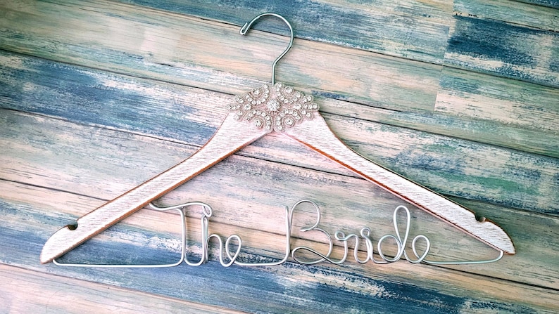 Vintage Rustic Wedding Dress Hangers, Personalized Bridal Hanger, Bling Bride Hanger, Bling Wedding Hanger, Bridal Gift, Bridal Shower image 5