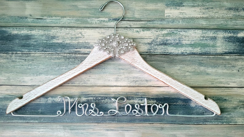 Vintage Rustic Wedding Dress Hangers, Personalized Bridal Hanger, Bling Bride Hanger, Bling Wedding Hanger, Bridal Gift, Bridal Shower image 4