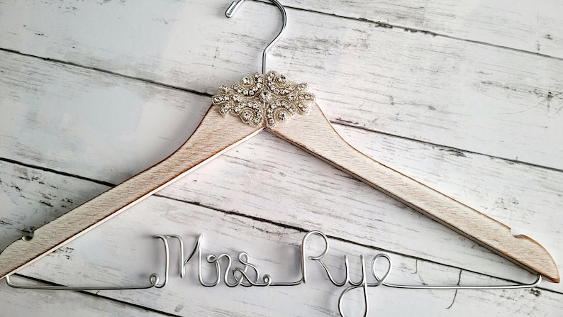 Vintage Rustic Wedding Dress Hangers, Personalized Bridal Hanger, Bling Bride Hanger, Bling Wedding Hanger, Bridal Gift, Bridal Shower image 8