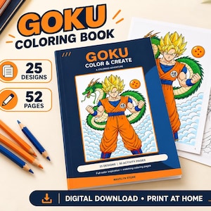 Goku Coloring Book PDF: 25 Designs with Color References, A4 Printable, 52 Pages