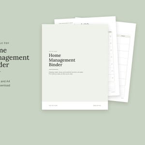 Puede incluir: Un archivador de gesti&oacute;n del hogar en formato PDF imprimible con una portada gris claro y texto en negro. El documento incluye 23 p&aacute;ginas en tama&ntilde;os US Letter y A4, con p&aacute;ginas interiores que muestran cuadr&iacute;culas para organizar.