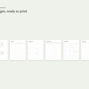 May include: A set of 10 printable planner pages with a clean white background and black text. The document includes headers such as What's Inside, Guest List, Menu Planner, Prep Schedule, Shopping List, and Gift Tracker with lined sections.