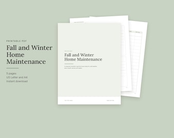 Fall and Winter Home Maintenance Checklist Printable, Winterize Your House, Seasonal Home Checklist, Repair Log, Letter and A4 PDF