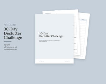 Declutter Tracker Printable, 15 Minute a Day Home Declutter Plan, 30 Day Challenge, Blue Gray Minimalist Planner, Instant PDF