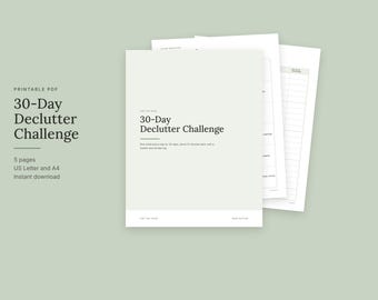 30 Day Declutter Challenge Printable, Daily Decluttering Checklist and Tracker, Donate Log, Sage Green, Letter and A4 PDF