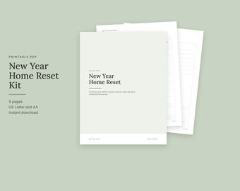 New Year Home Reset Printable, Declutter Checklist, Room by Room Deep Clean Plan, January Reset, Undated, Sage Green, Letter and A4