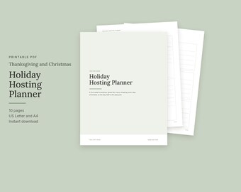 Thanksgiving Planner Printable, Holiday Hosting Planner with Menu, Guest List, Countdown and Prep Schedule, Sage Green, Letter and A4