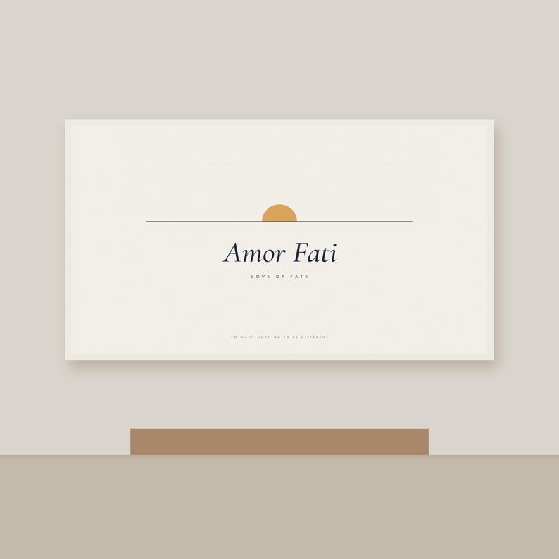 Lámina Amor Fati, Arte mural con cita estoica, Póster tipográfico minimalista, Imprimible para oficina imagen 3