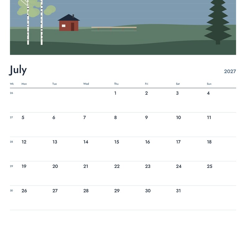 2027 Wall Calendar A3, Nordic Finland Landscapes, Minimalist Scandinavian Calendar, Monday Start, Week Numbers image 4