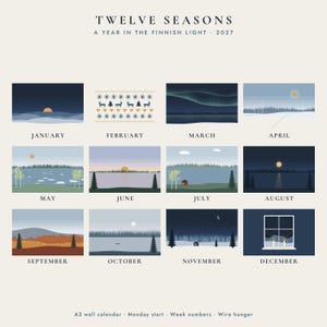 2027 Wall Calendar A3, Nordic Finland Landscapes, Minimalist Scandinavian Calendar, Monday Start, Week Numbers image 3