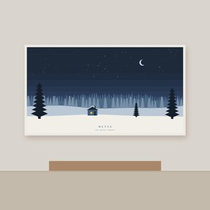 Winter Forest Cabin Print, Nordic Christmas Wall Art, Snowy Pine Trees, Scandinavian Printable image 3