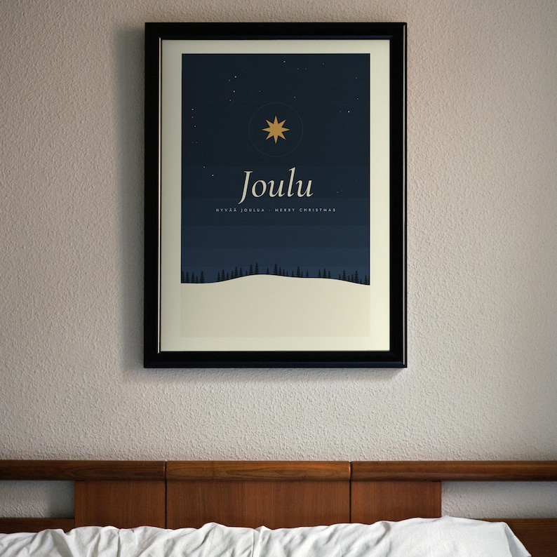 Joulu Christmas Poster, Finnish Merry Christmas Art Print, Nordic Star Holiday Typography Decor image 1