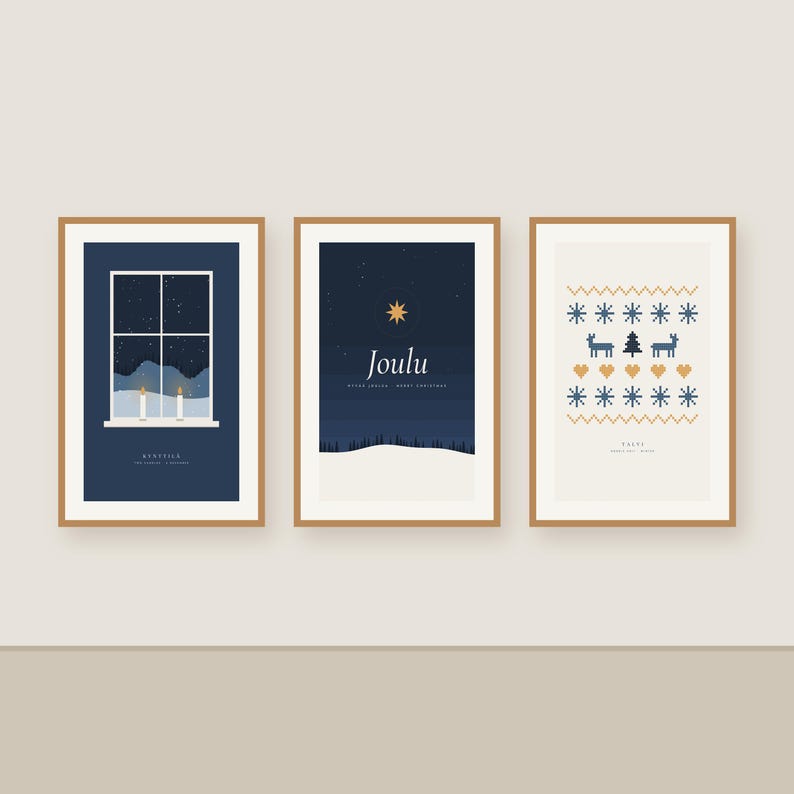 Nordic Christmas Print Set, Candle Window, Joulu Star, Reindeer Knit (Digital Download) image 2