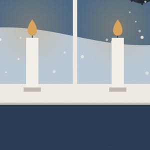 Nordic Christmas Candle Window Print, Snowy Winter Night Wall Art, Scandinavian Holiday Printable image 3