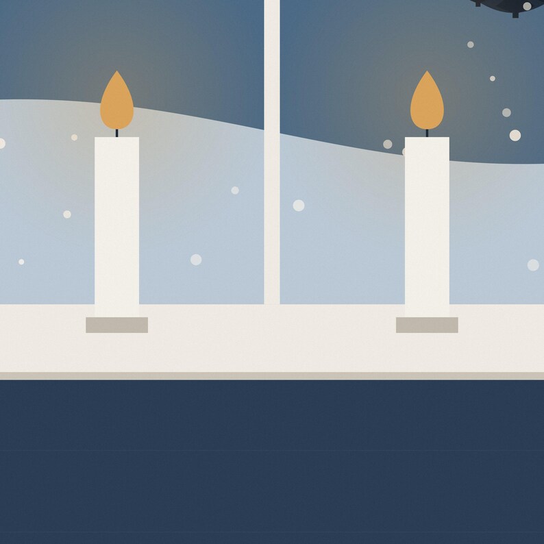 Nordic Christmas Candle Window Print, Snowy Winter Night Wall Art, Scandinavian Holiday Printable image 3