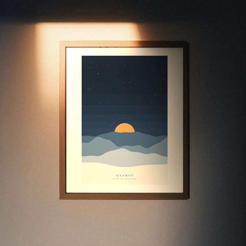 Kaamos Nordic Winter Poster, Blue Hour Landscape Art Print, Scandinavian Wall Decor, Matte Paper image 1