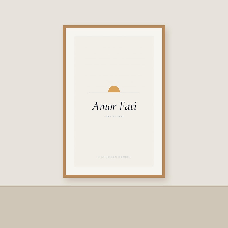 Lámina Amor Fati, Arte mural con cita estoica, Póster tipográfico minimalista, Imprimible para oficina imagen 2