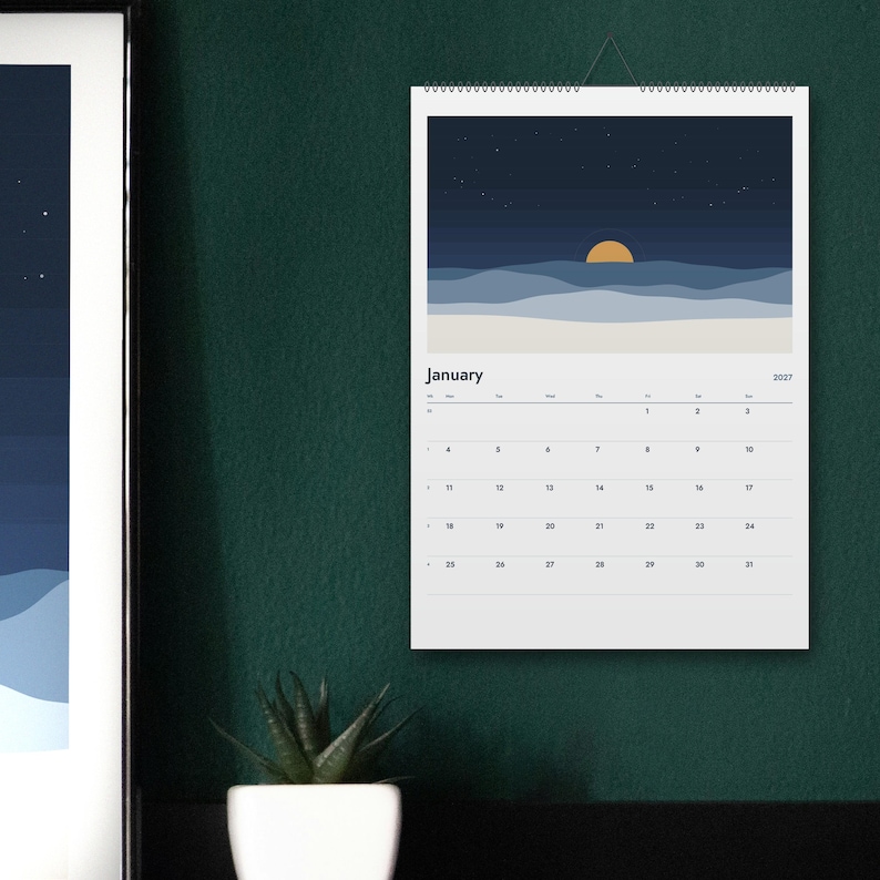 2027 Wall Calendar A3, Nordic Finland Landscapes, Minimalist Scandinavian Calendar, Monday Start, Week Numbers image 1