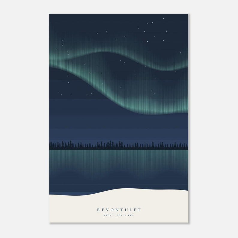 Northern Lights Poster, Aurora Borealis Art Print, Nordic Lake Landscape, Finland Lapland Wall Decor 60x90 cm / 24x36″