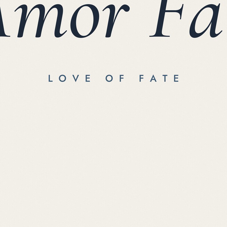 Lámina Amor Fati, Arte mural con cita estoica, Póster tipográfico minimalista, Imprimible para oficina imagen 5