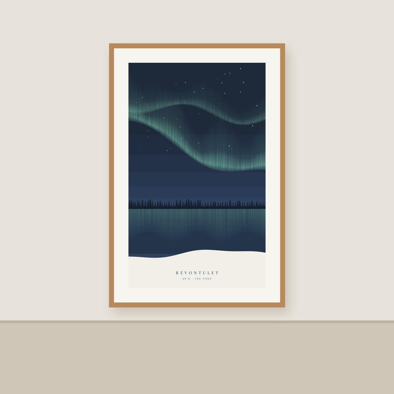 Lámina de auroras boreales, arte mural de auroras boreales, paisaje lacustre nórdico, Finlandia (imprimible) imagen 2