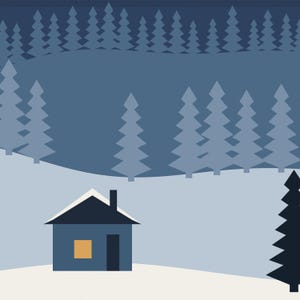 Pôster de cabana na floresta de inverno, impressão artística de Natal nórdico, pinheiros nevados, decoração de parede escandinava imagem 3
