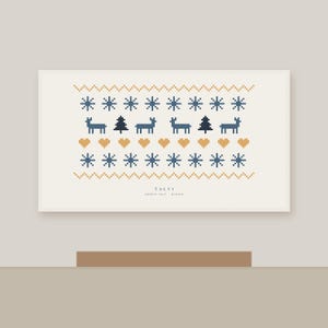 Nordic Knit Pattern Print, Reindeer Christmas Wall Art, Scandinavian Sweater Holiday Printable image 3