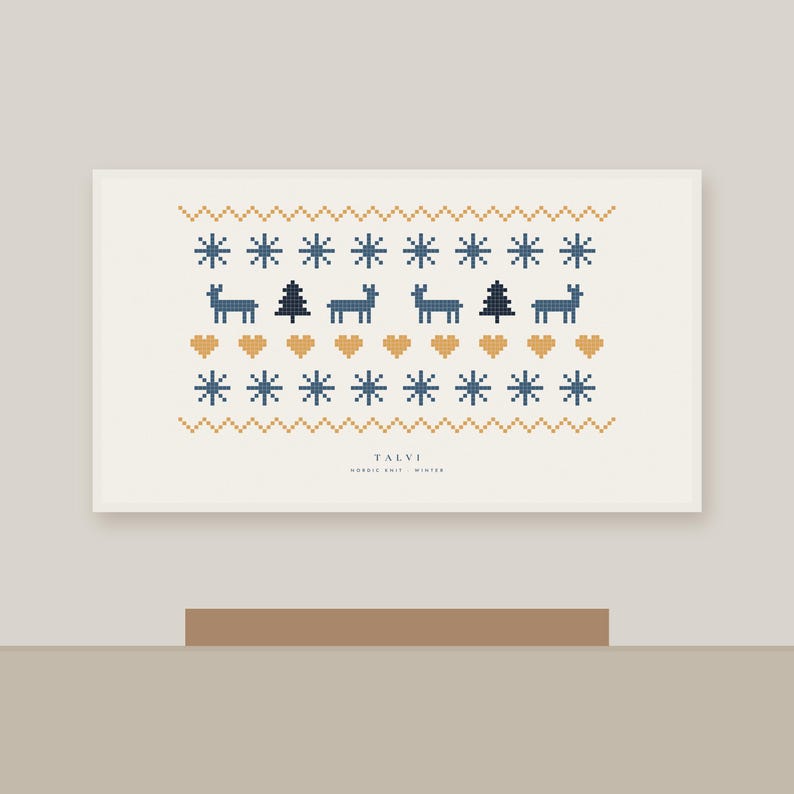 Nordic Knit Pattern Print, Reindeer Christmas Wall Art, Scandinavian Sweater Holiday Printable image 3