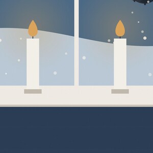Nordic Christmas Candle Window Poster, Snowy Winter Night Art Print, Scandinavian Holiday Decor image 4