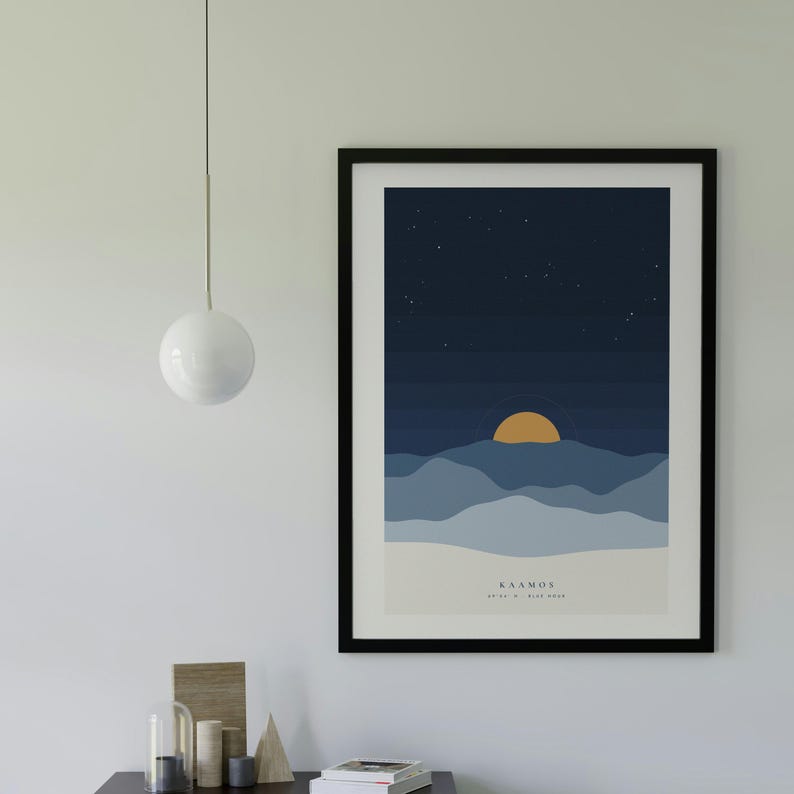 Lámina de invierno nórdico de Kaamos, paisaje de la hora azul para pared, lámina escandinava para imprimir imagen 1