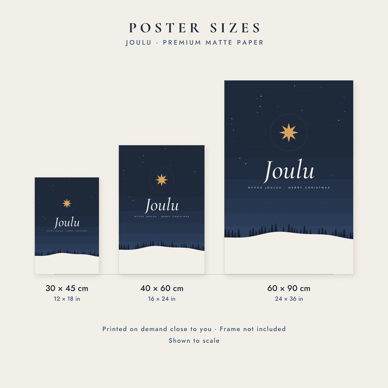 Joulu Christmas Poster, Finnish Merry Christmas Art Print, Nordic Star Holiday Typography Decor image 3
