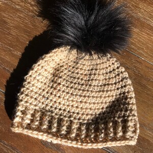 Adult Winter Beanie with Faux Fur Pom Pom