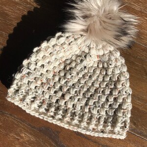 Adult Winter Beanie with Faux Fur Pom Pom