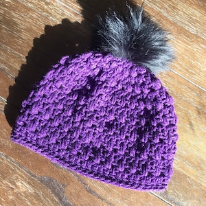 Adult Winter Beanie with Faux Fur Pom Pom