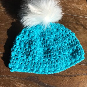 Adult Winter Beanie with Faux Fur Pom Pom