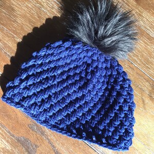Adult Winter Beanie with Faux Fur Pom Pom