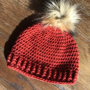 Adult Winter Beanie with Faux Fur Pom Pom