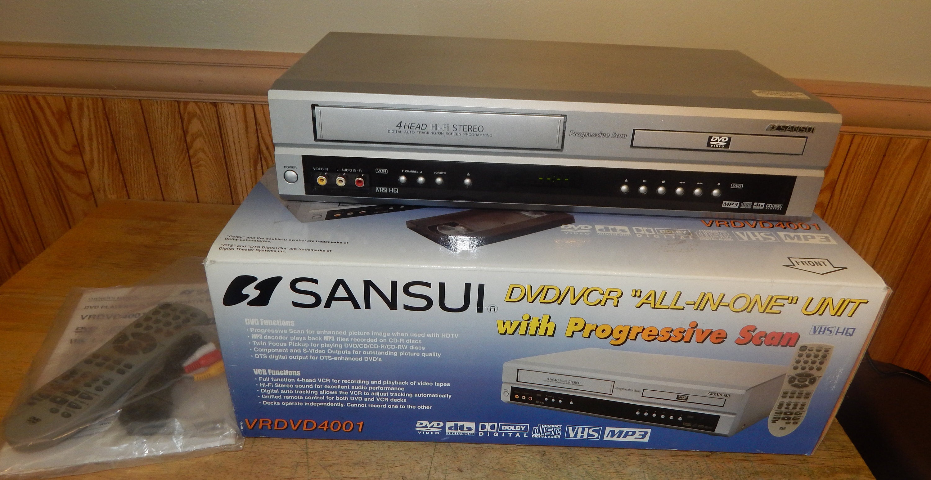 Sansui VCR VHS Player Recorder w/ Remote Cables & 3 Classic Disney VHS