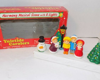 Vintage Christmas Yuletide Carolers Harmony Musical Scene Music Lights