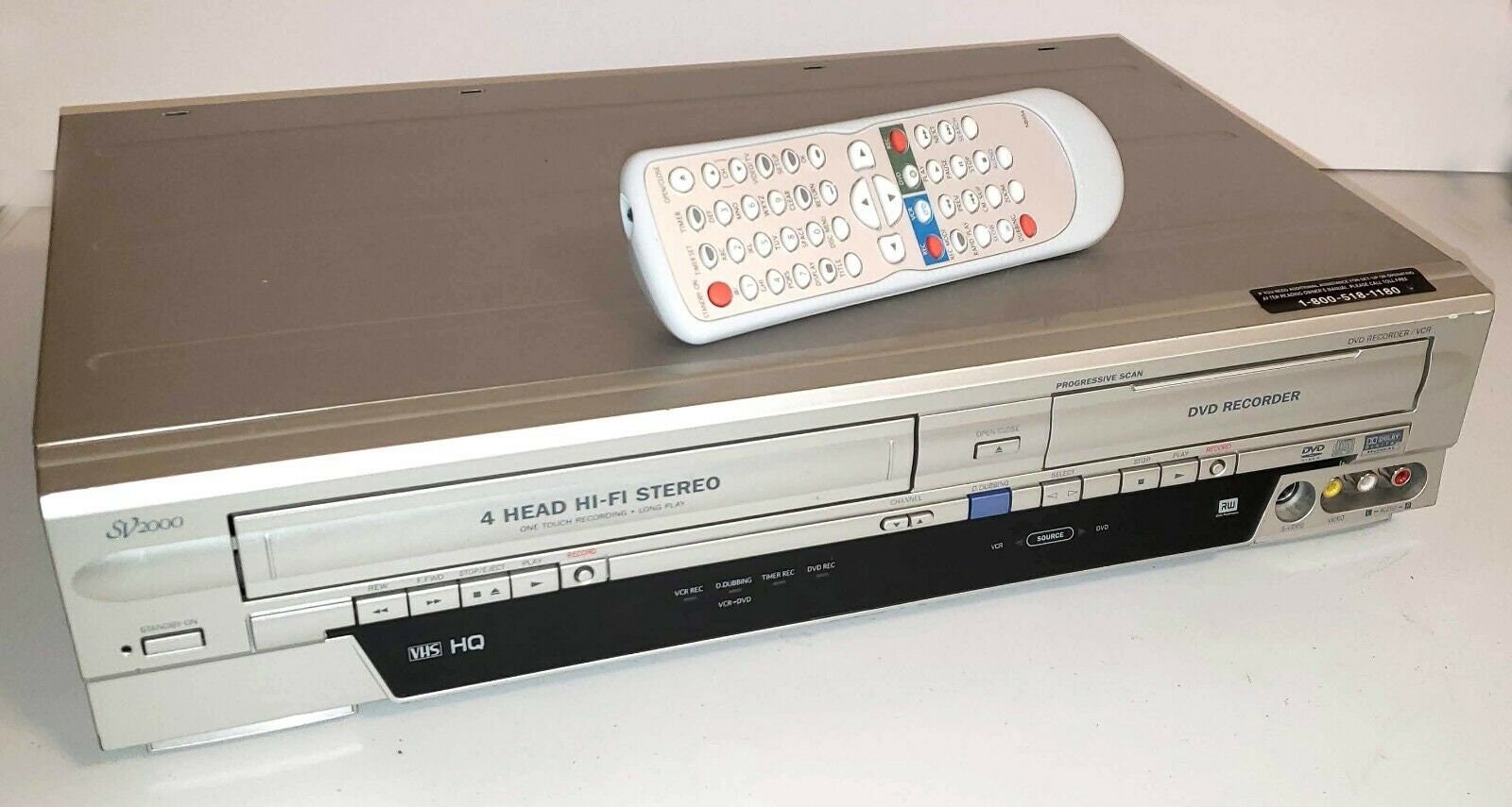 Funai WV20V6 DVD Recorder VCR Combo 1 Button Vhs to Dvd Dubbing with Remote & Cables