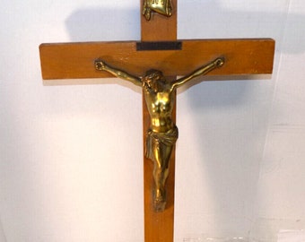 Large 24 Inch Vintage INRI Wooden Cross Jesus Catholic Wall Hanging Crucifix